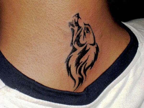 Tribal Wolf Tattoo On Neck