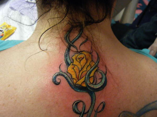 Tribal Yellow Rose Tattoo