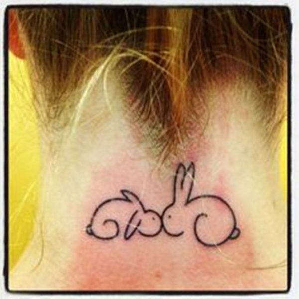 Two Cute Rabbit Tattoo On Neck