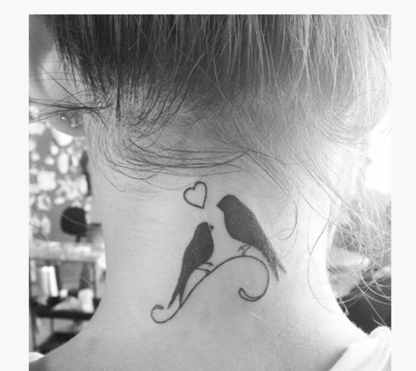 Two Loving Birds Tattoo On Neck