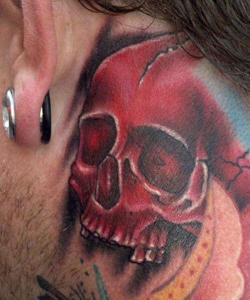 Ultimate Red Skull Tattoo On Neck
