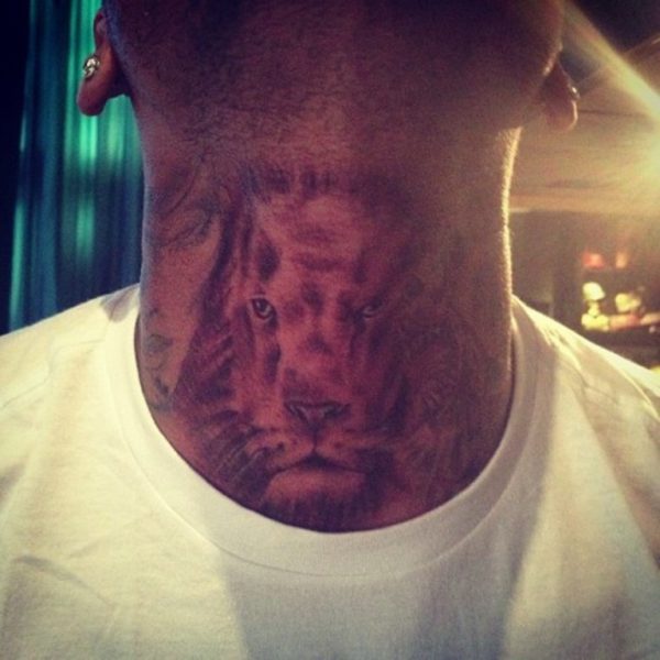 Usher Lion Tattoo On Neck