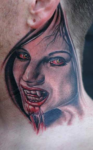 Vampire Tattoo On Neck