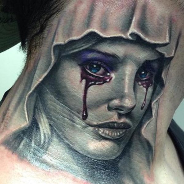 Virgin Mary Tattoo On Neck