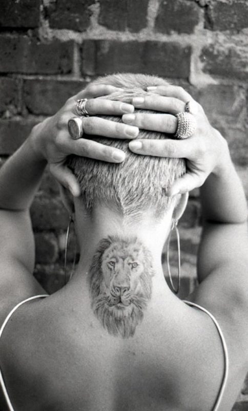 White Lion Tattoo On Neck