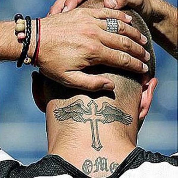 Winged Cross Neck Tattoo