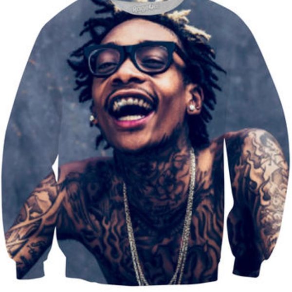 Wiz Khalifa Black Design Tattoo On Neck