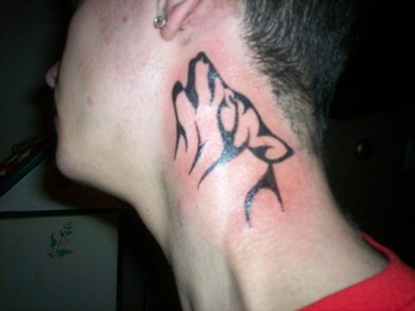 Wolf Design Tattoo On Side Neck