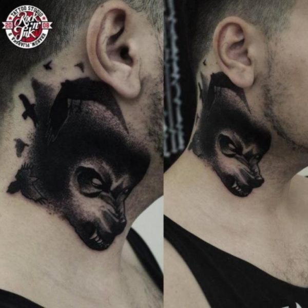 Wolf Neck Tattoo On Side Neck