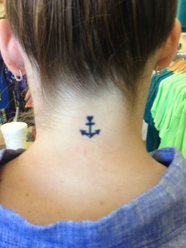 Wonderful Anchor Tattoo On Neck