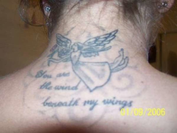 Wonderful Angel Tattoo On Neck