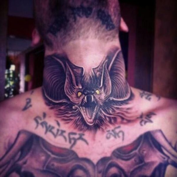 Wonderful Bat Neck Tattoo Design