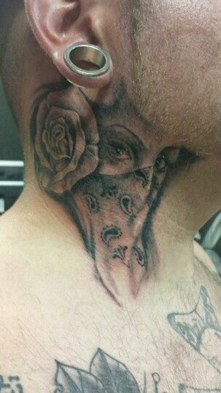 Wonderful Black And Grey Tattoo On Neck