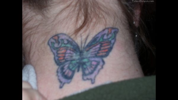 Wonderful Butterfly Tattoo On Neck