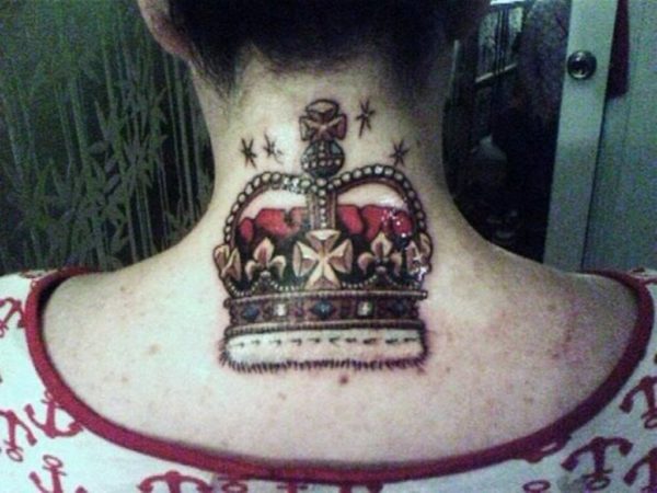 Wonderful Crown Tattoo On Neck