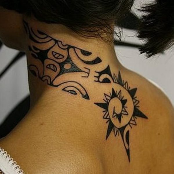 Wonderful Hawaiian Tattoo On Neck 