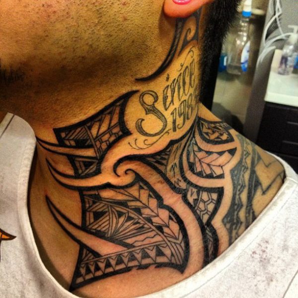 Wonderful Hawaiian Tattoo On Neck