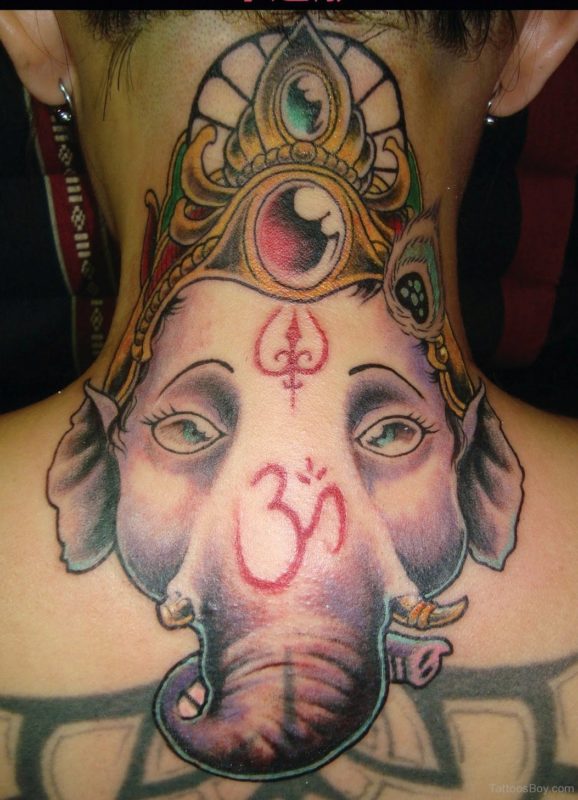 Wonderful Lord Ganesh Tattoo On Neck