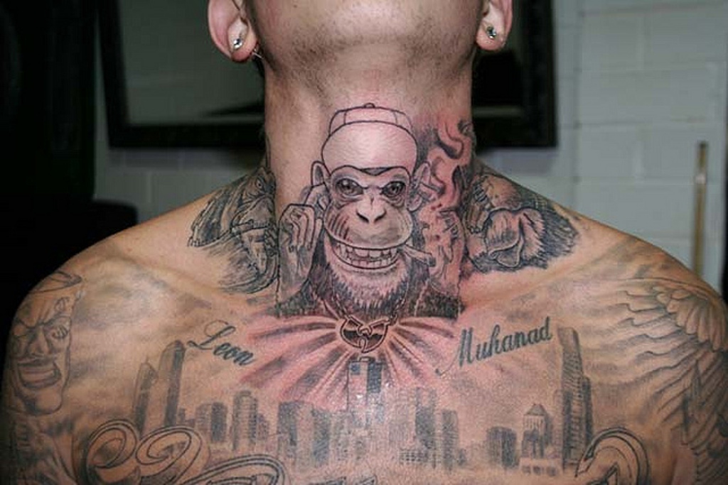 7 Colored Monkey Neck Tattoos