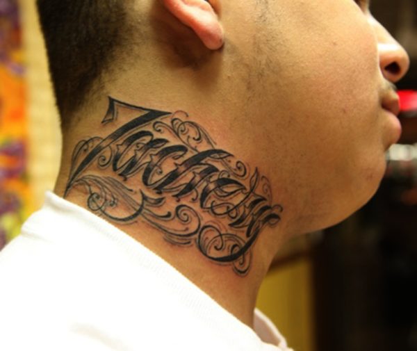 Wonderful Name Tattoo On Neck