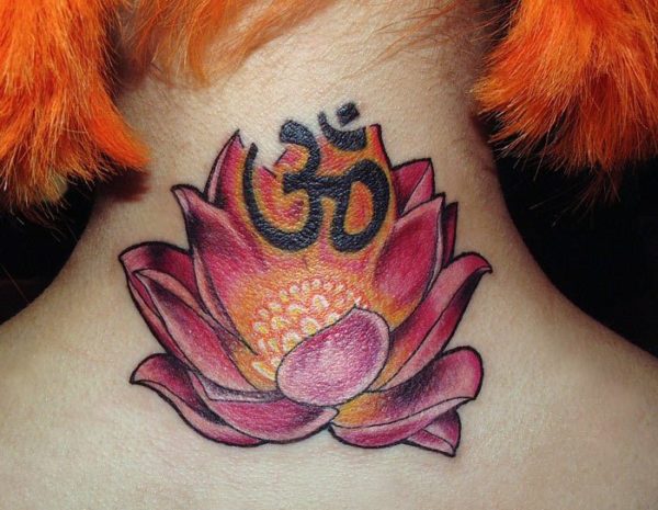 Wonderful Neck And Om Tattoo