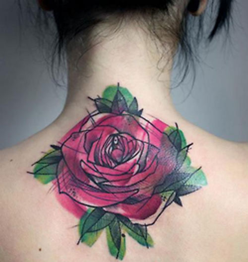 Wonderful Rose Designer Tattoo On Neck