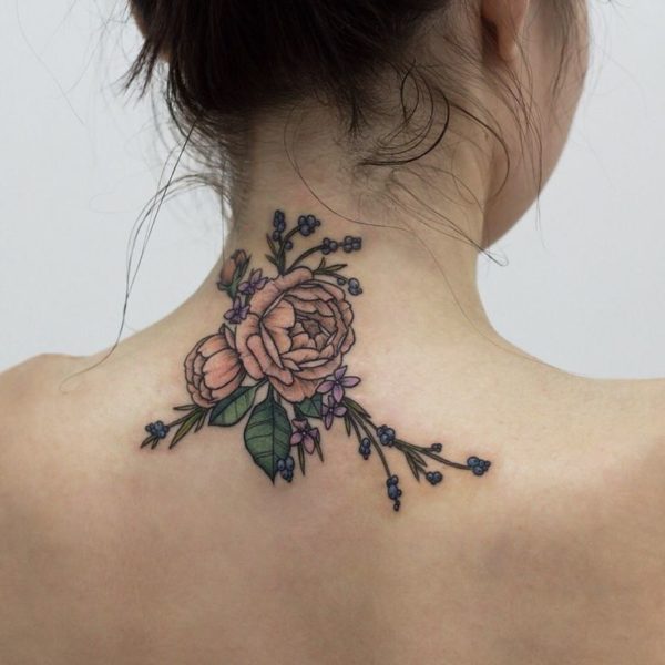 Wonderful Rose Tattoo On Neck