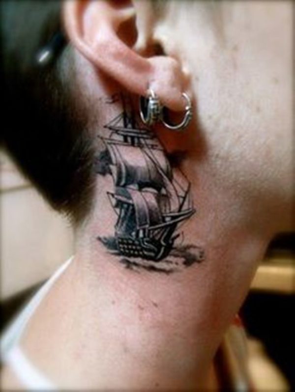 Wonderful Ship Neck Tattoo Design