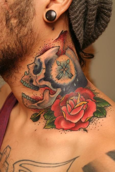 Wonderful Skull Tattoo On Neck