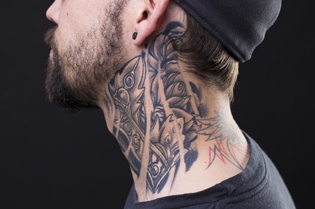 57 Sweet Black And Grey Neck Tattoos.
