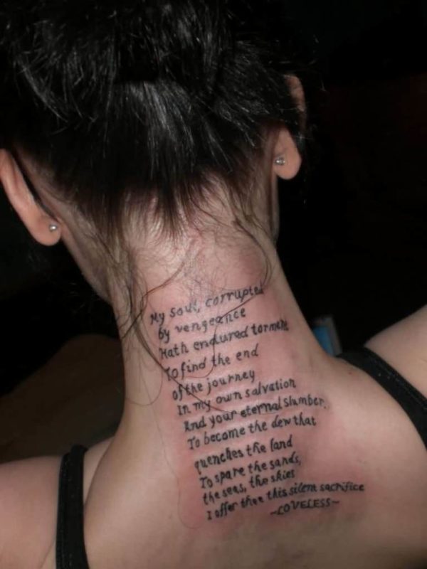 Words Quote Tattoo On Neck Back