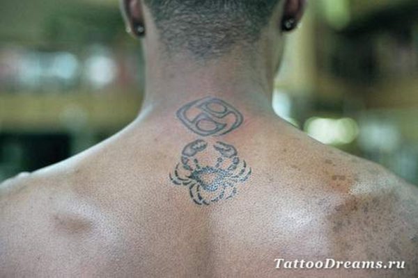 Zodiac Cancer Symbol Tattoo On Back Neck