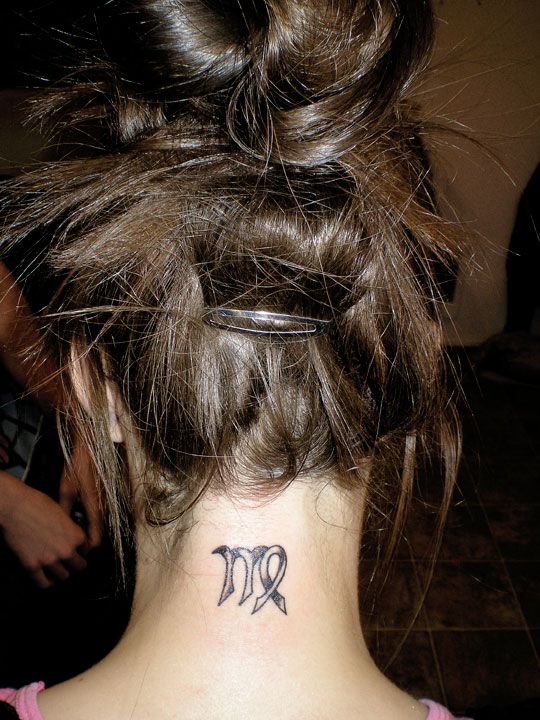 Zodiac Symbol Tattoo On Back Neck