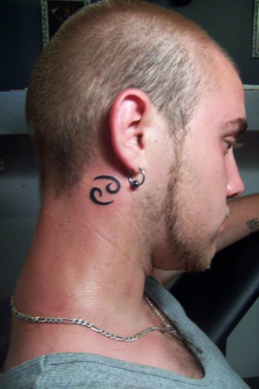 Cancer Zodiac Symbol Tattoo On Side Neck