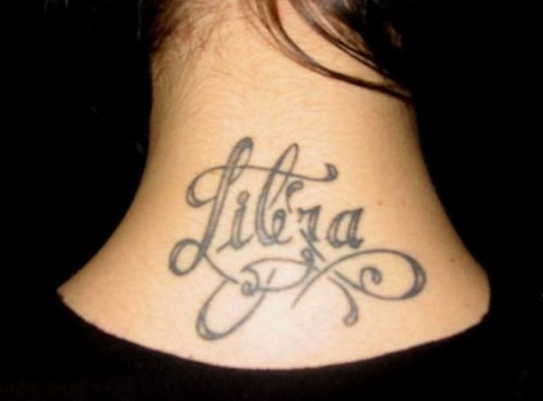 Black Libra Designer Tattoo On Back Neck