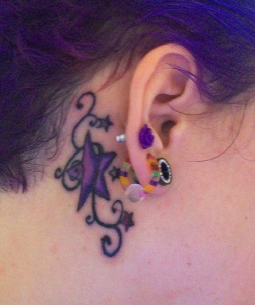 Purple stars Behind The Ear Tattoo