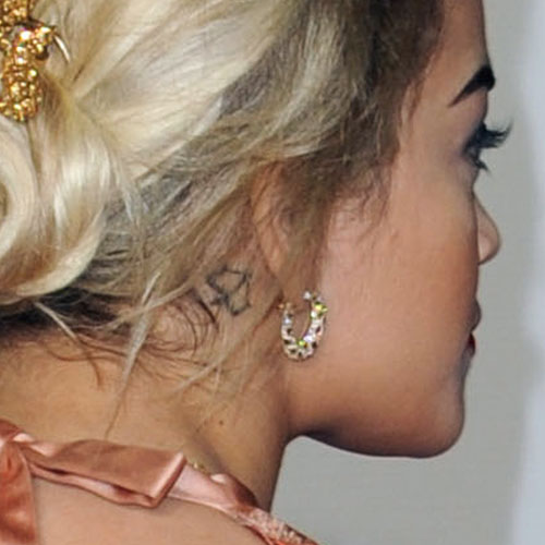 Rita Ora Arrow Behind Ear Tattoo