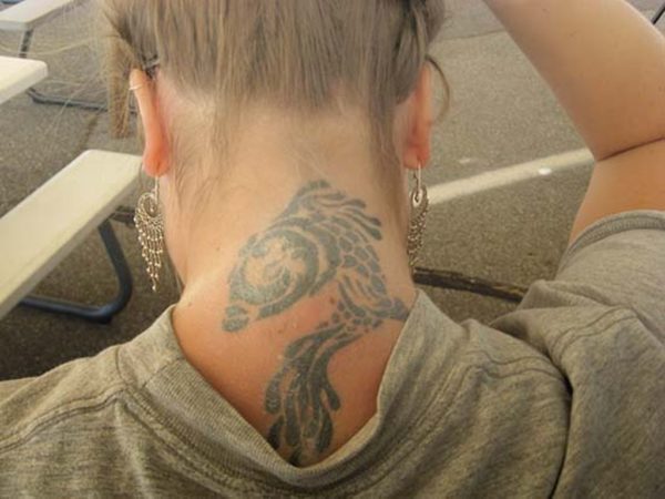 Adorable Pisces Tattoo On Neck Back