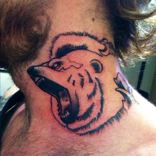 Angry Bear Tattoo On Neck