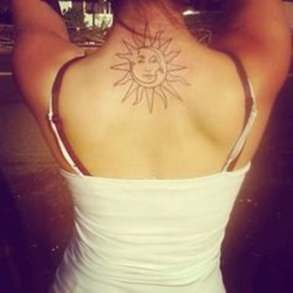 Big Sun Tattoo On Neck Back