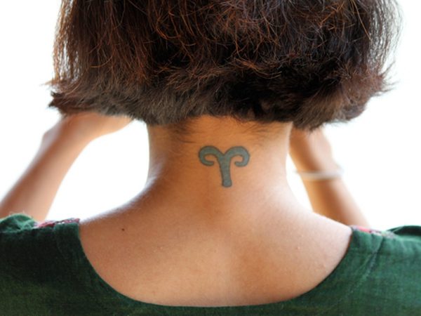 Blue Aries Neck Back Tattoo