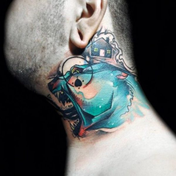 Blue Bear Tattoo On Neck