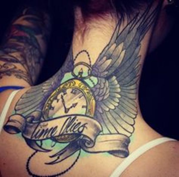 Clock Tattoo On Neck