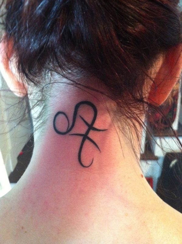 Combined Zodiac Symbol Neck Back Tattoo