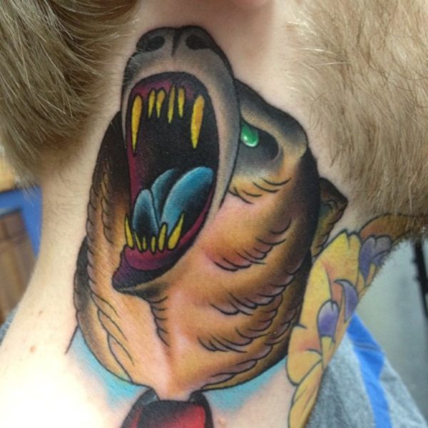 Crawling Bear Tattoo On Neck