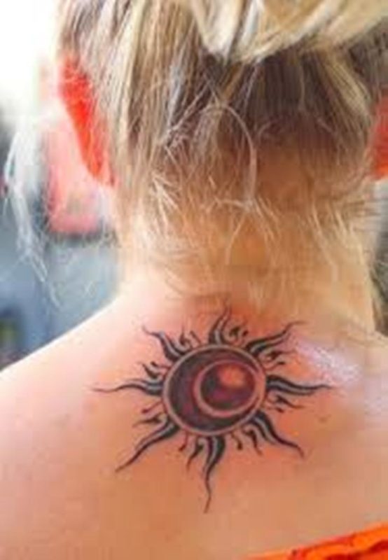 Large Sun Neck Tattoo