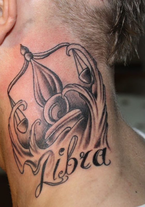 Nice Libra Tattoo On Neck