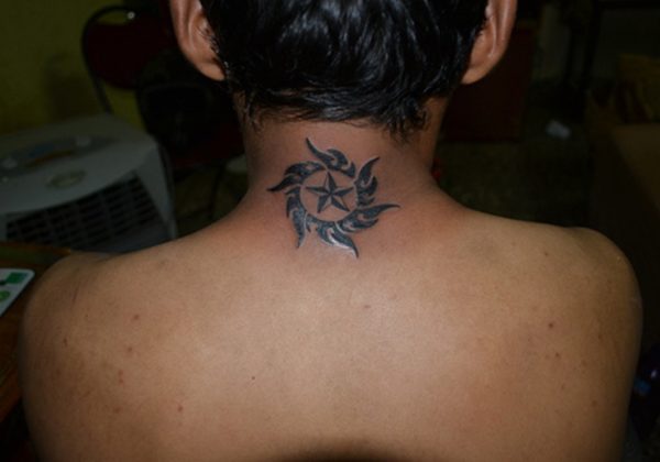 Nice Sun Tattoo On Neck