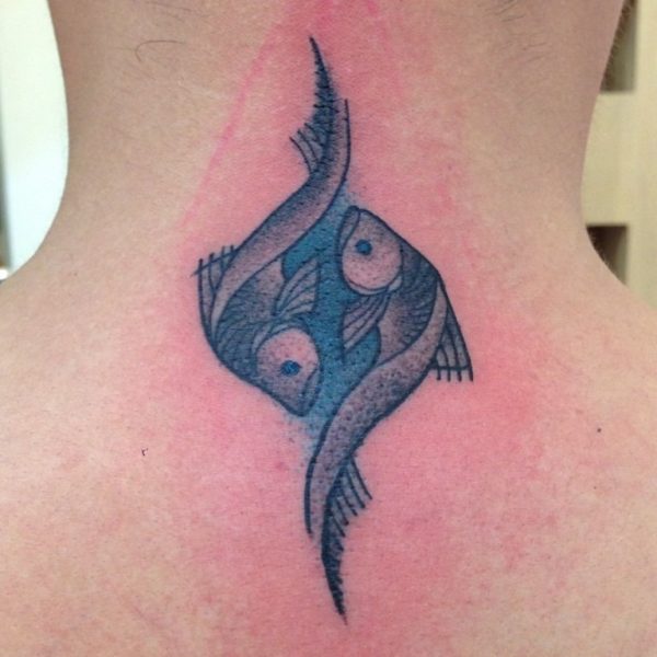 Pisces Zodiac Tattoo On Back Of Neck