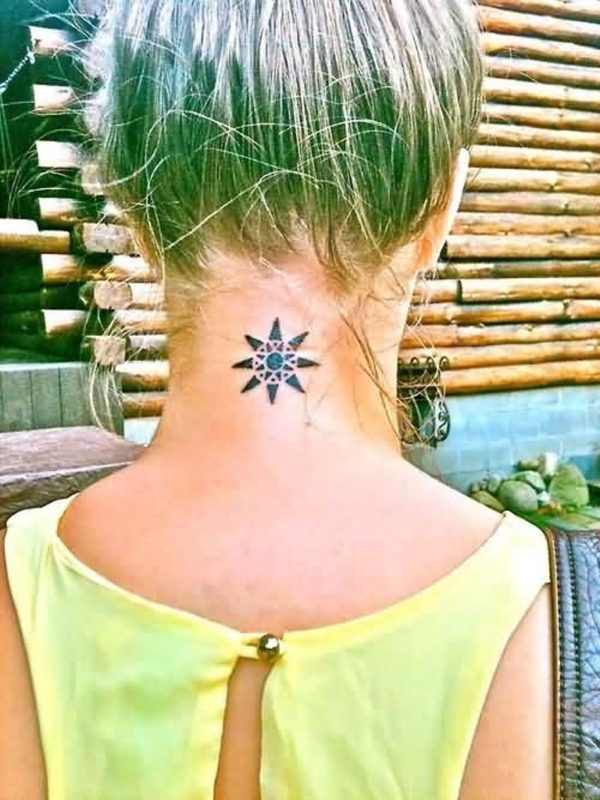 Polynesian Sun Tattoo On Neck